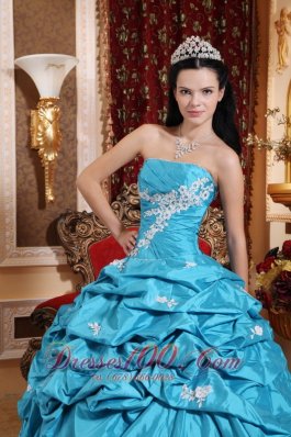 Taffeta Appliques Ball Gown Aqua Blue Quinceanera Dress