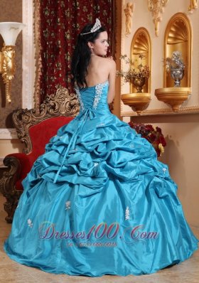 Taffeta Appliques Ball Gown Aqua Blue Quinceanera Dress