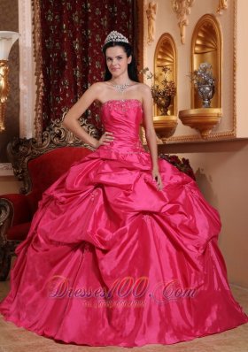 Taffeta Beading Plus Size Hot Pink Quinceanera Dress