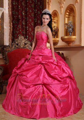 Taffeta Beading Plus Size Hot Pink Quinceanera Dress