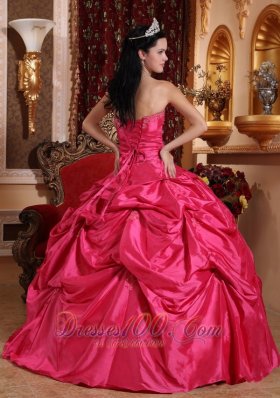 Taffeta Beading Plus Size Hot Pink Quinceanera Dress