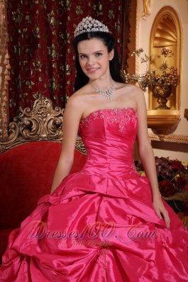 Taffeta Beading Plus Size Hot Pink Quinceanera Dress