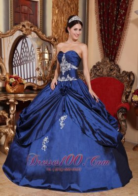 Navy Blue Quinceaneras Dress Sweetheart Satin Appliques