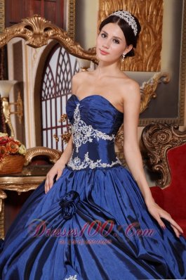 Navy Blue Quinceaneras Dress Sweetheart Satin Appliques