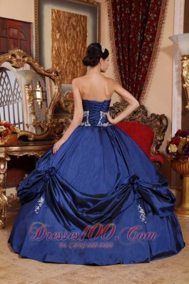 Navy Blue Quinceaneras Dress Sweetheart Satin Appliques