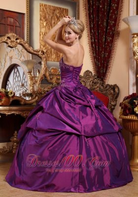 Eggplant Purple Sweet 16 Dress Taffeta Beading and Appliques