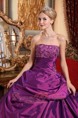 Eggplant Purple Sweet 16 Dress Taffeta Beading and Appliques