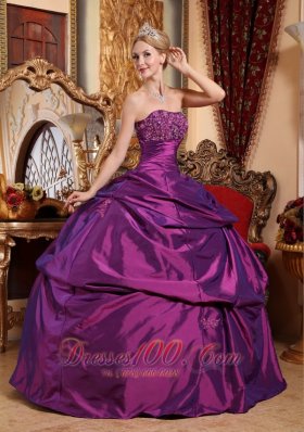 Eggplant Purple Sweet 16 Dress Taffeta Beading and Appliques