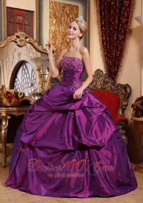 Eggplant Purple Sweet 16 Dress Taffeta Beading and Appliques