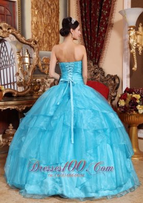 Organza Beading Aqua Blue Quinceanera Dress Plus Size