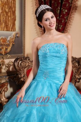 Organza Beading Aqua Blue Quinceanera Dress Plus Size