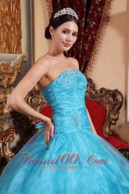 Organza Beading Aqua Blue Quinceanera Dress Plus Size