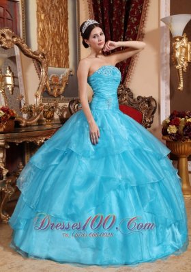 Organza Beading Aqua Blue Quinceanera Dress Plus Size