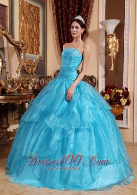 Organza Beading Aqua Blue Quinceanera Dress Plus Size