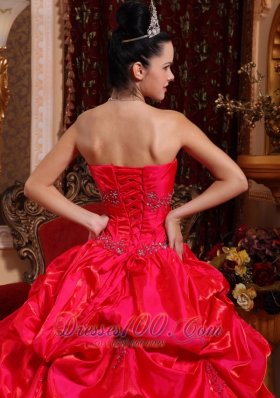 Strapless Taffeta Red Quinceanera Dress Beading Ball Gown