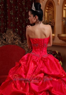 Strapless Taffeta Red Quinceanera Dress Beading Ball Gown