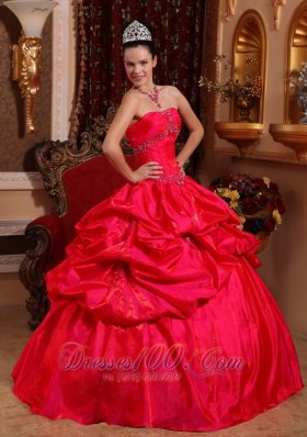 Strapless Taffeta Red Quinceanera Dress Beading Ball Gown