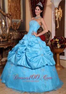 Aqua Blue Quinceanera Dress Taffeta and Organza Beading