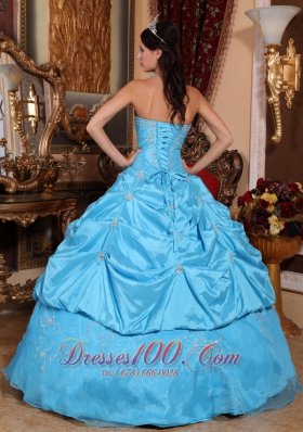 Aqua Blue Quinceanera Dress Taffeta and Organza Beading