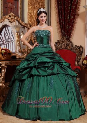 Emerald Green Sweet 15 Dresses Taffeta Beading Ball Gown