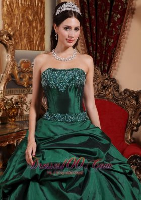 Emerald Green Sweet 15 Dresses Taffeta Beading Ball Gown