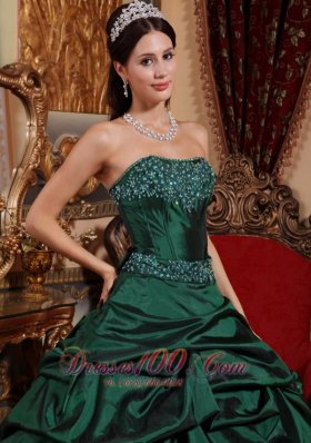 Emerald Green Sweet 15 Dresses Taffeta Beading Ball Gown