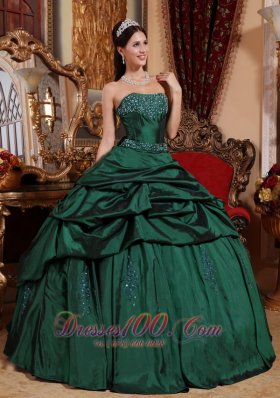 Emerald Green Sweet 15 Dresses Taffeta Beading Ball Gown