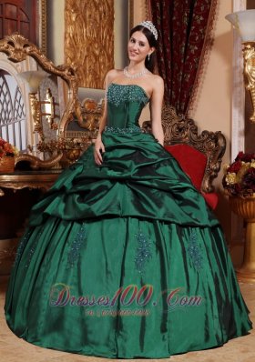 Emerald Green Sweet 15 Dresses Taffeta Beading Ball Gown