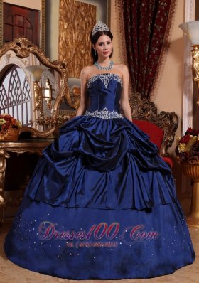 Blue Taffeta Beading With Pick-ups Quinceanera Dress