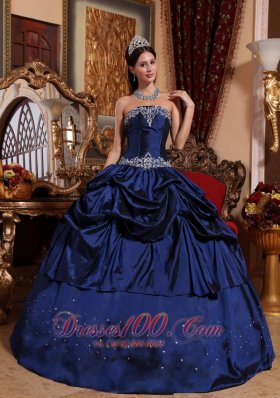 Blue Taffeta Beading With Pick-ups Quinceanera Dress