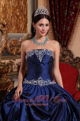 Blue Taffeta Beading With Pick-ups Quinceanera Dress