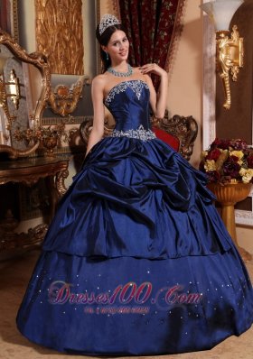 Blue Taffeta Beading With Pick-ups Quinceanera Dress