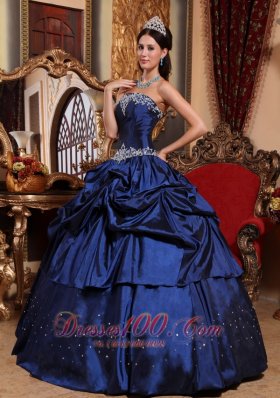 Blue Taffeta Beading With Pick-ups Quinceanera Dress