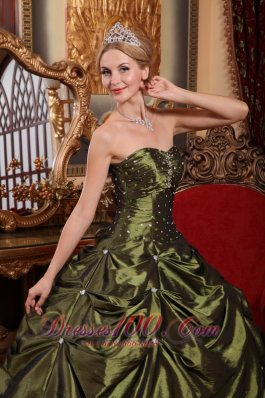 Olive Green Taffeta Beading and pick-ups Sweet 16 Dresses