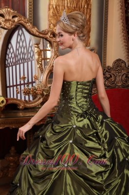 Olive Green Taffeta Beading and pick-ups Sweet 16 Dresses