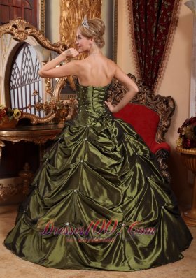 Olive Green Taffeta Beading and pick-ups Sweet 16 Dresses