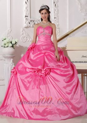 Hot Pink Sweet sixteen Dresses Beading and Flowers