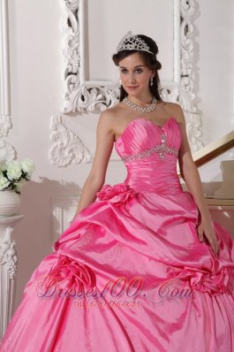 Hot Pink Sweet sixteen Dresses Beading and Flowers