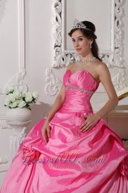 Hot Pink Sweet sixteen Dresses Beading and Flowers