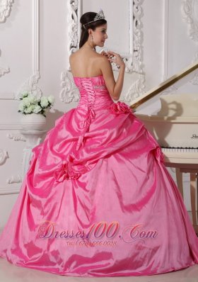 Hot Pink Sweet sixteen Dresses Beading and Flowers