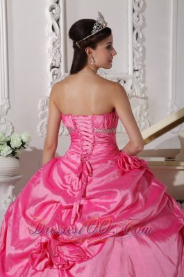 Hot Pink Sweet sixteen Dresses Beading and Flowers