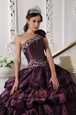 Appliques and Pick-ups Dark Purple Dresses 15 One Shoulder