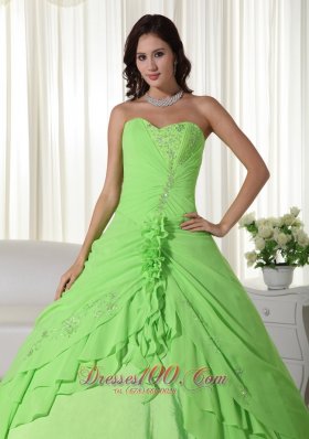 Spring Green Chiffon Beading Quinceanera Dress Plus Size