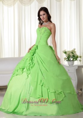 Spring Green Chiffon Beading Quinceanera Dress Plus Size