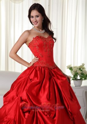 Taffeta Red Sweetheart Embroidery Quinceanera Dress