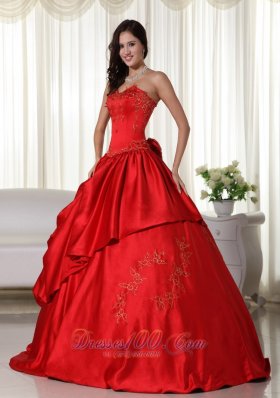 Taffeta Red Sweetheart Embroidery Quinceanera Dress