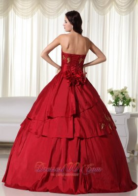 Hand Flowers and Beading Wine Red Taffeta Dresses 15