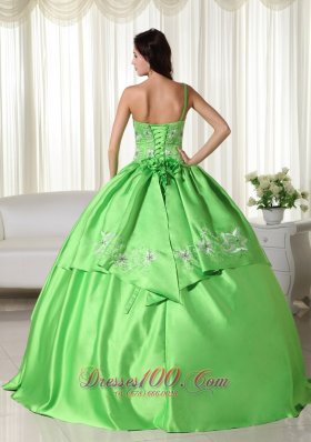 Off the Shoulder Taffeta Embroidery Green Quinceanera Dress