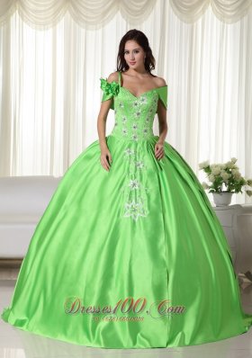 Off the Shoulder Taffeta Embroidery Green Quinceanera Dress