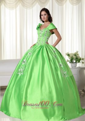 Off the Shoulder Taffeta Embroidery Green Quinceanera Dress